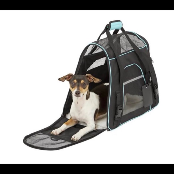Frisco Basic Pet Carrier Bag Black with Turquoise Trim Black Sz. Med-Lg - Picture 6 of 9